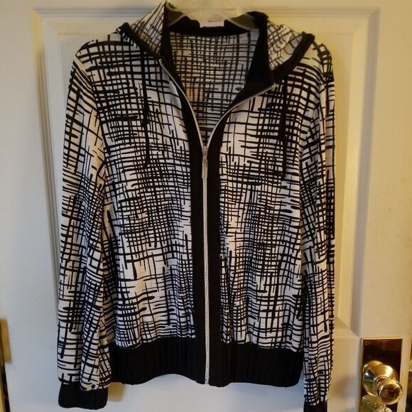 CHICO'S NAVY & WHITE HOODED JACKET - Picture 1 of 5